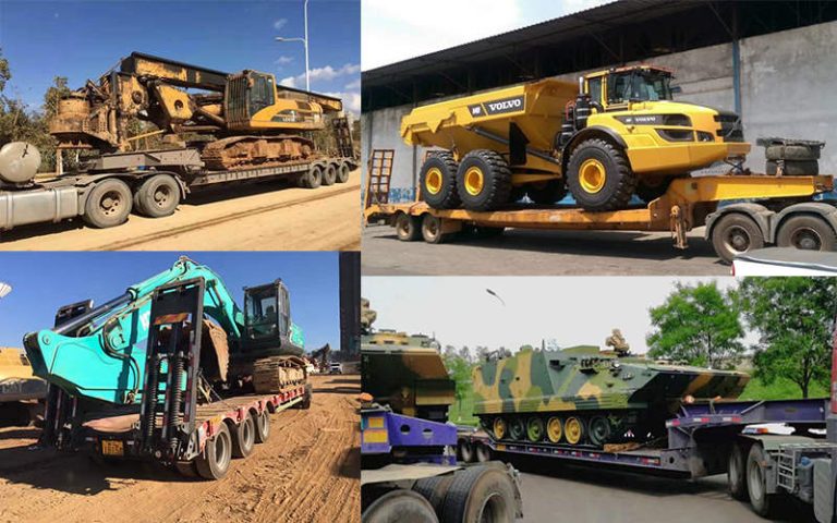 Flat bed trailer handling bulk cargo